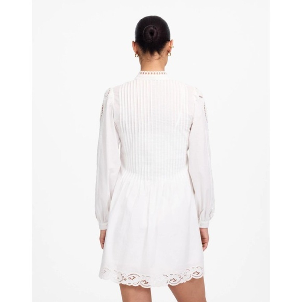 Madewell Pintucked Eyelet Mini Dress Lace Womens XS White Long Sleeve NU568 - Picture 3 of 13